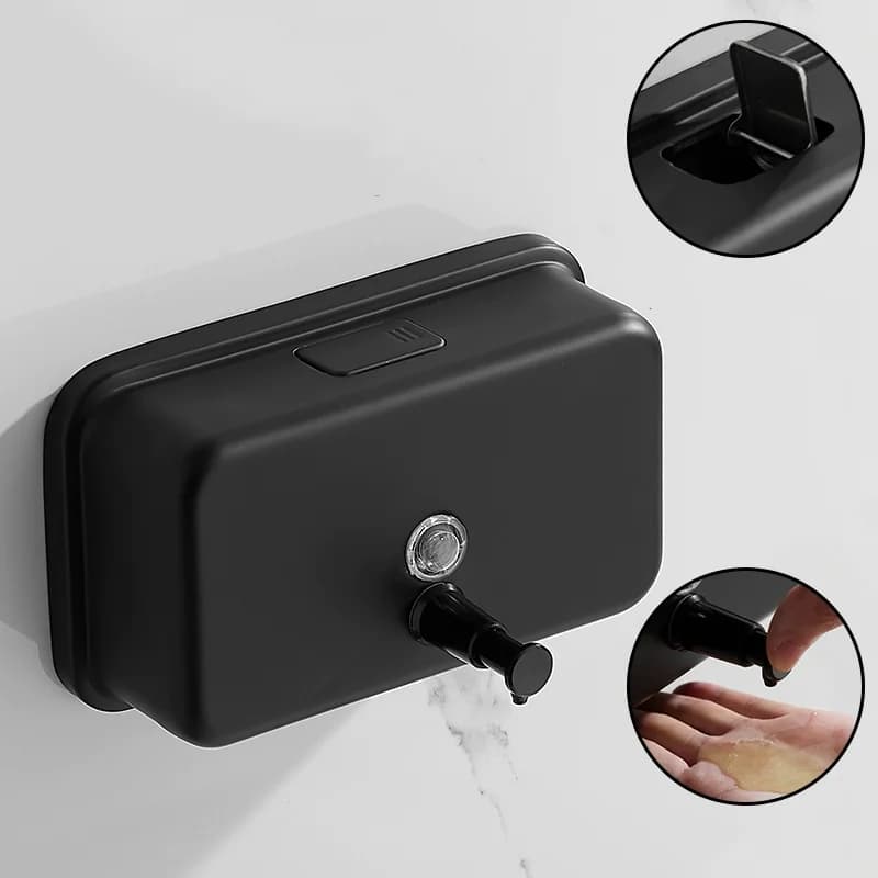 Dispenser di Sapone Liquido Nero da Parete in Acciaio Inox 304, Erogatore di Sapone Liquido per Bagno e Cucina