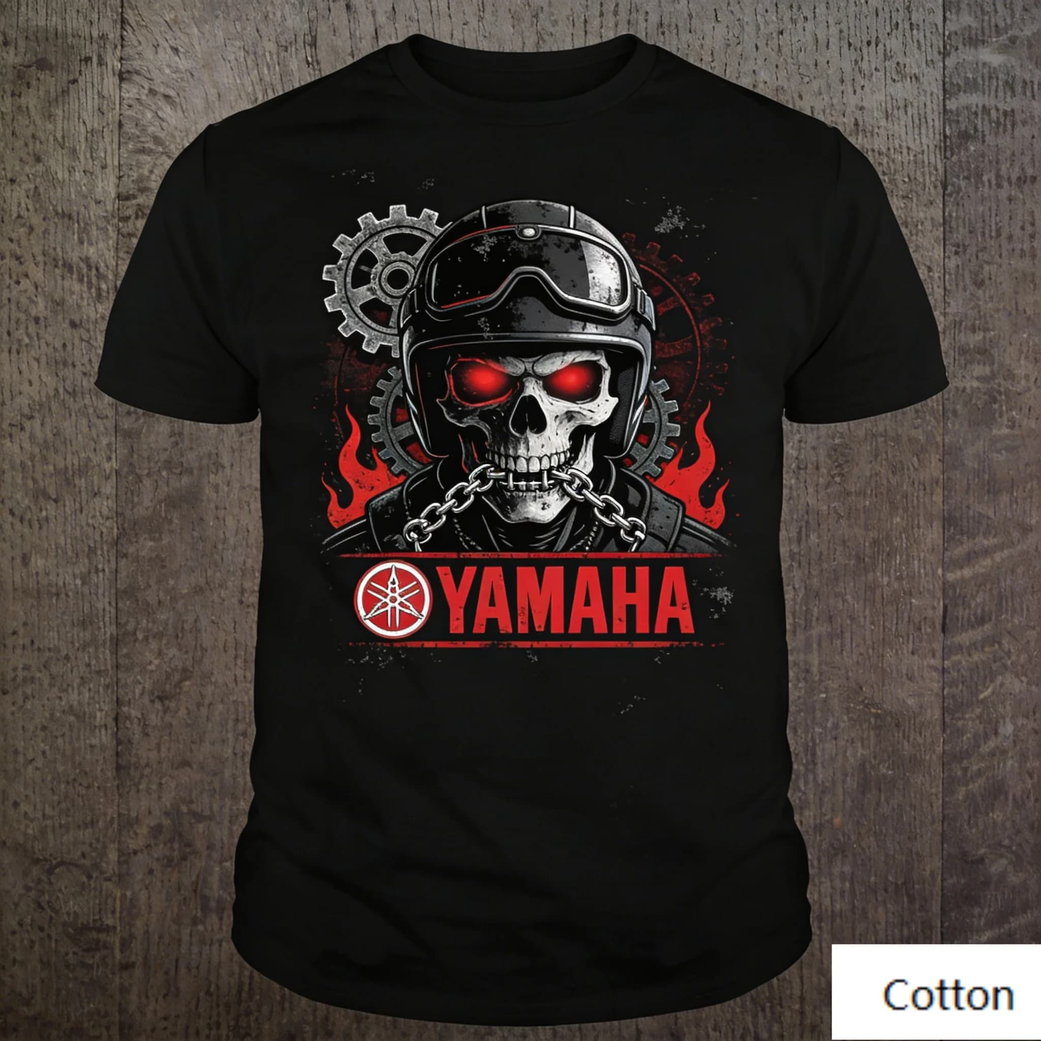 T-shirt in cotone YAMAHA con stampa teschio e catena, unisex, stile gotico, da motociclista, streetwear