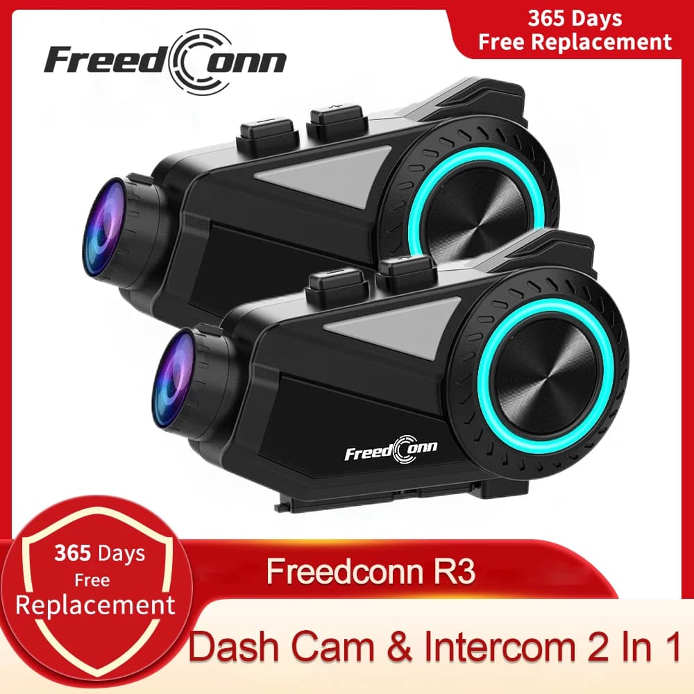 Freedconn R3 Pro Casco moto Auricolare Gruppo Interfono WiFi App 1440P Moto Dash Cam Motore Auto DVR