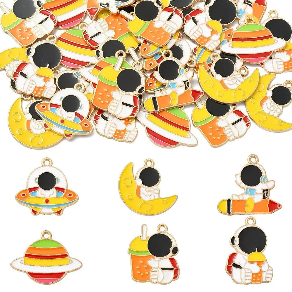 30pcs Mixed Enamel Space Astronaut Planet Charms Alloy Moon Pendants for DIY Bracelet Necklace Earring Decor Jewelry Making