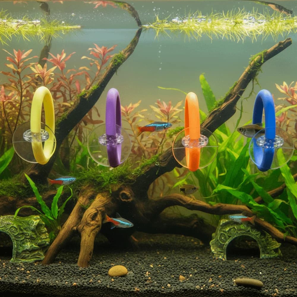 4PCS/SET Suction Cup Fish Training Ring Colorful Waterproof Fish Teasing Toys Fish Tail Toy Betta Training Circle