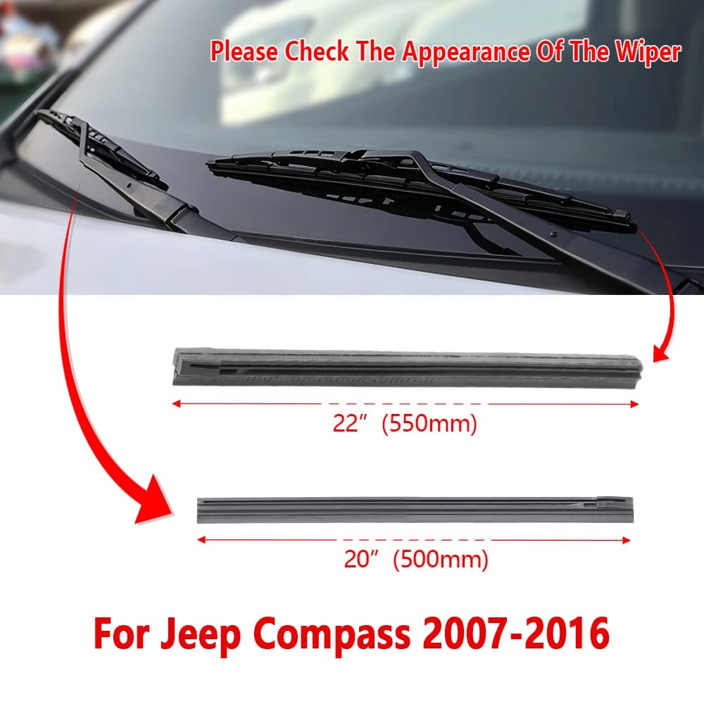 Wiper Refill Rubber Strip 20" 22" for Jeep Compass 2007 To 2016 Car Wiper Replacement Rubber 1Pair