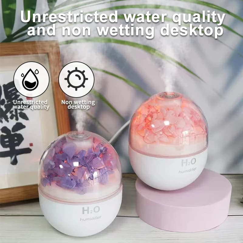 Umidificatore a sfera con fiori Camera da letto silenziosa Desktop Air Home Nebbia Piccola luce notturna idratante idratante colorata