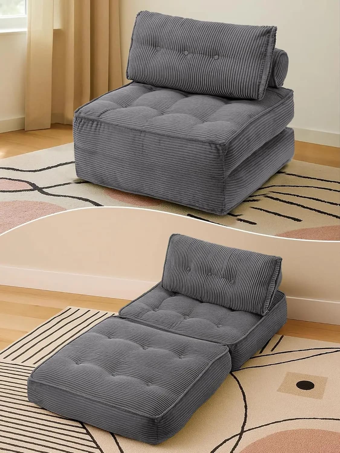 Divano Letto Pieghevole Convertibile 33'' con Cuscino, Futon Senza Struttura con Supporto per la Schiena, Piccolo Divano Personalizzabile