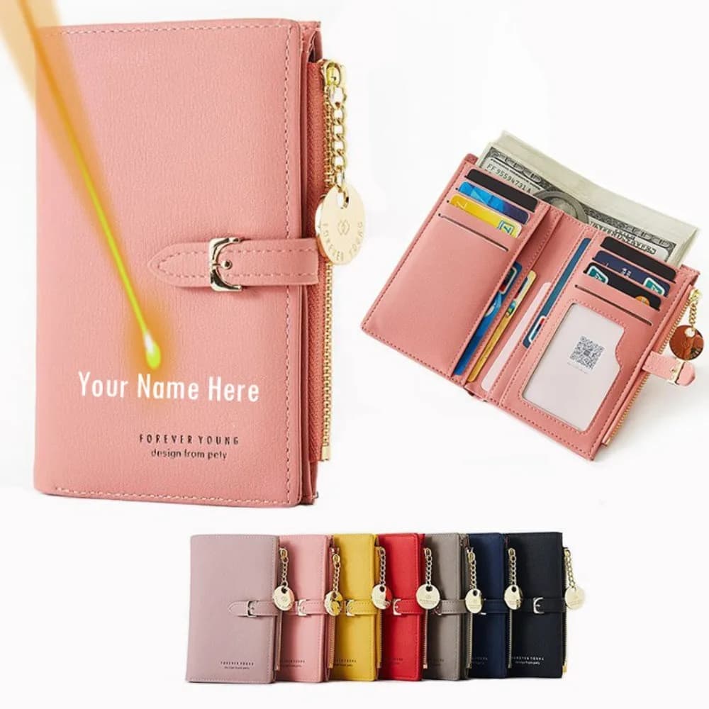 Personalizza il nome Borsa per carte da donna in pelle Pochette da donna Portafoglio da donna Regalo personalizzato per il giorno dell'anniversario di compleanno della sua moglie