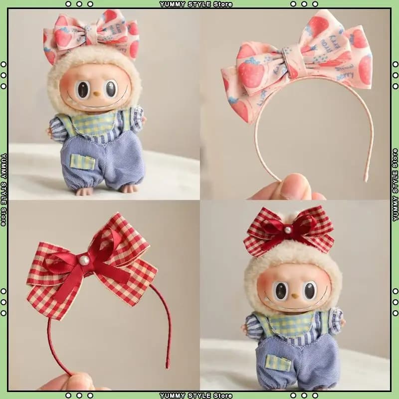 Fascia per capelli con fiocco in nastro Kawaii per Labubu carino mini bambola fiocco per capelli cerchio per capelli fermaglio per capelli bambole copricapo accessori
