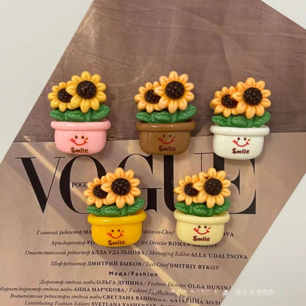 5 magneti da frigorifero creativi e decorativi a forma di piccolo girasole in vaso, divertenti e dolci