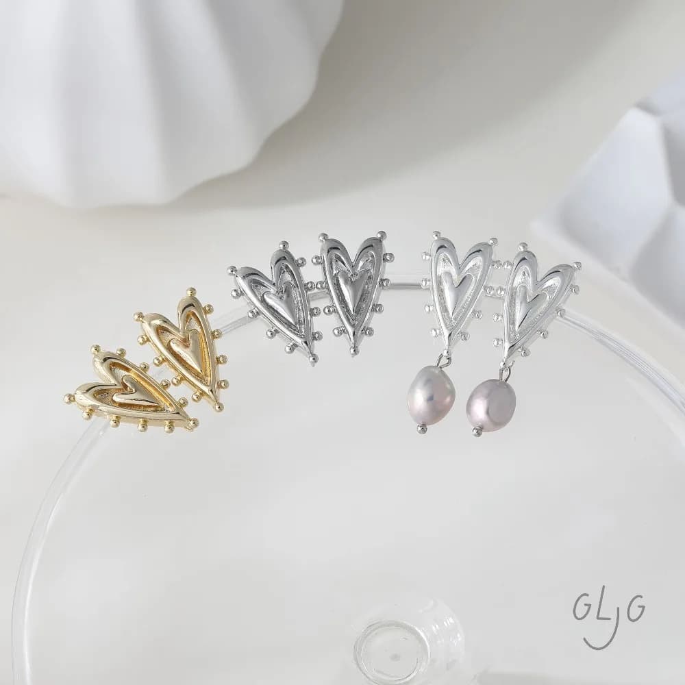 2 pieces heart shaped button earrings delicate for jewelry creation components diy accessories brass plated gold 14k 25*15mm