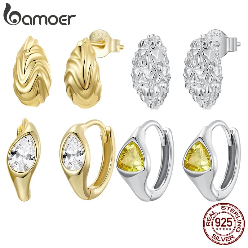 Bamoer Original 925 Sterling Silver Metalness Orecchini a bottone Dichiarazione Cerchio Waterdrop per le donne Regalo di anniversario Gioielleria raffinata