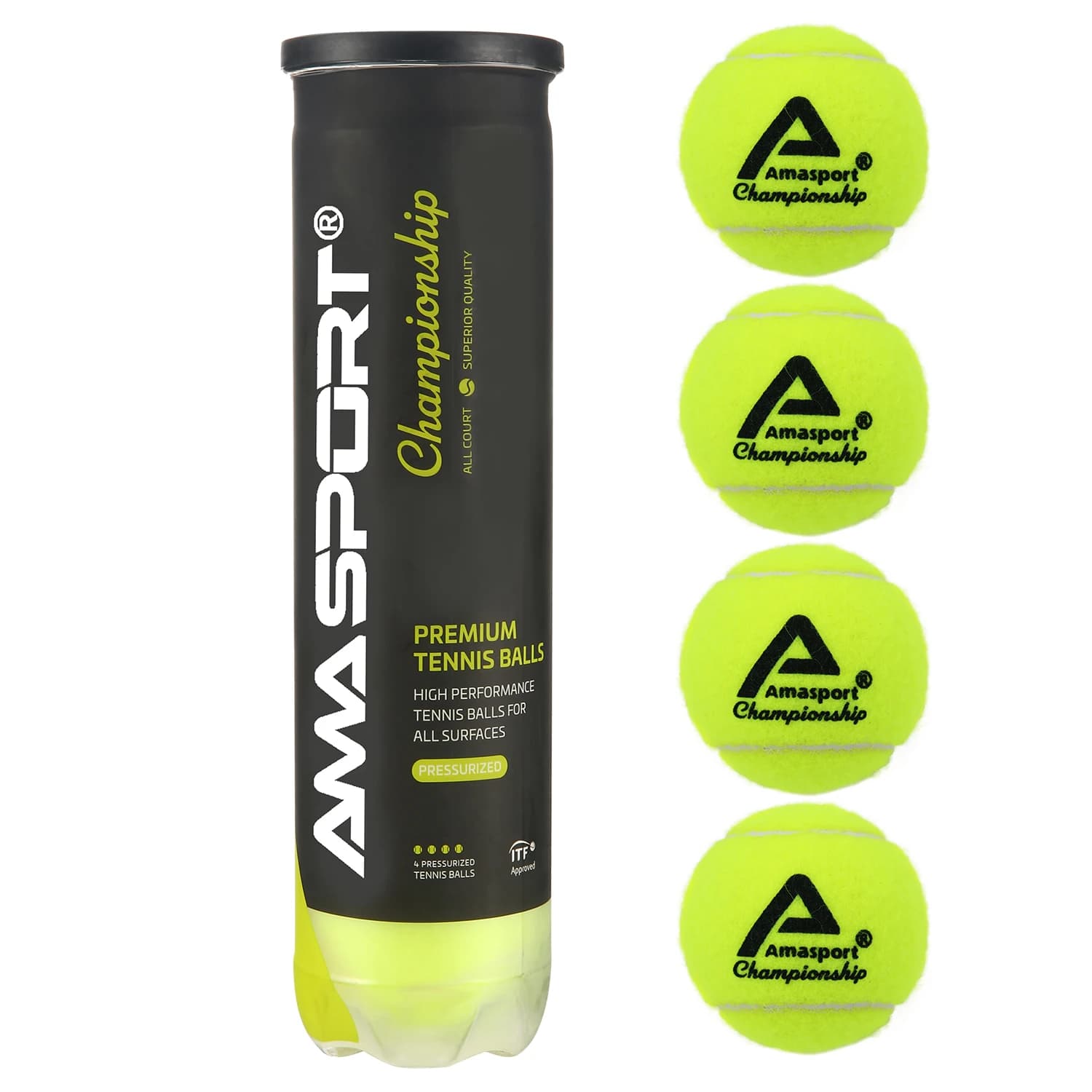 Palline da tennis pressurizzate per campionato AMASPORT 4 palline/può ideali per l'allenamento, la pratica, palline da tennis pressurizzate in feltro per servizio regolare