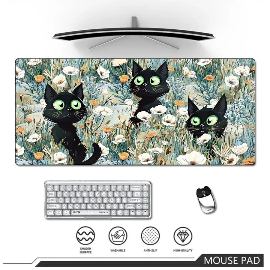 Tappetino per mouse Anime Cat Tappetino da scrivania Tappetino per mouse grande con bordi cuciti Tastiera con base in gomma per computer Tappetino da gioco esteso