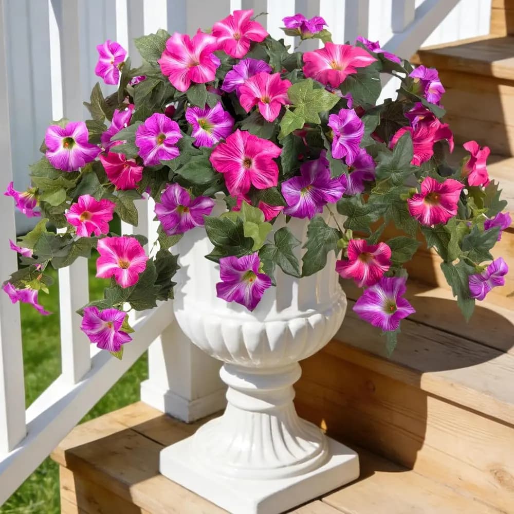 Artificial Fake Plants Outdoor Decoration, 2PCS Petunias Silk Flower UV Resistant No Fade Floral or Home Outside Garden Balcony