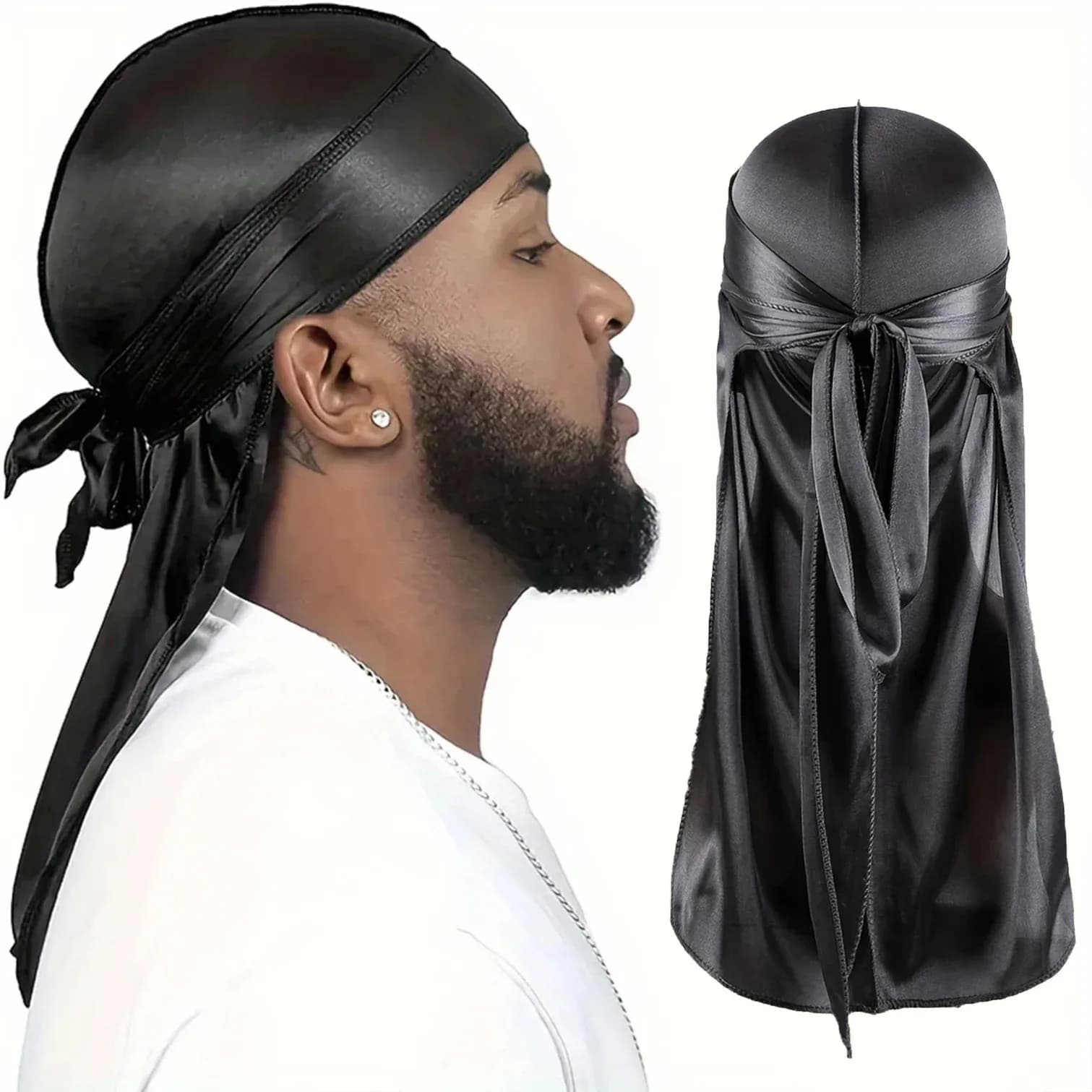 Durag in Men's Silk, Bandana, Wave Hat, with Long Coda