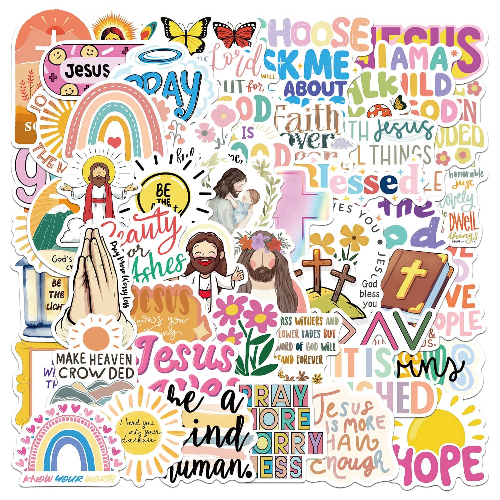 50 pcs stickers Christian Jesus religious stickers Bible verse Christian decals for water bottles laptop gifts for children