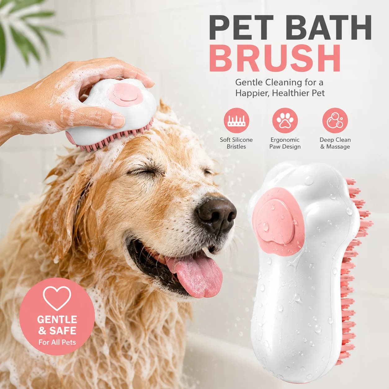2 in 1 Pet Shampoo Dispensing Bath Brush Soft Silicone Dog Cat Hair Shedding Remover Cleaning Tool Pet Shampoo Brush