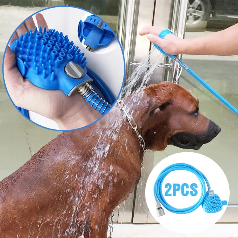 Soffione doccia per toelettatura gatti e cani con tubo dell'acqua da 2 m, spazzola per shampoo per animali domestici dai capelli corti e lunghi, risolve efficacemente gli odori e le macchie