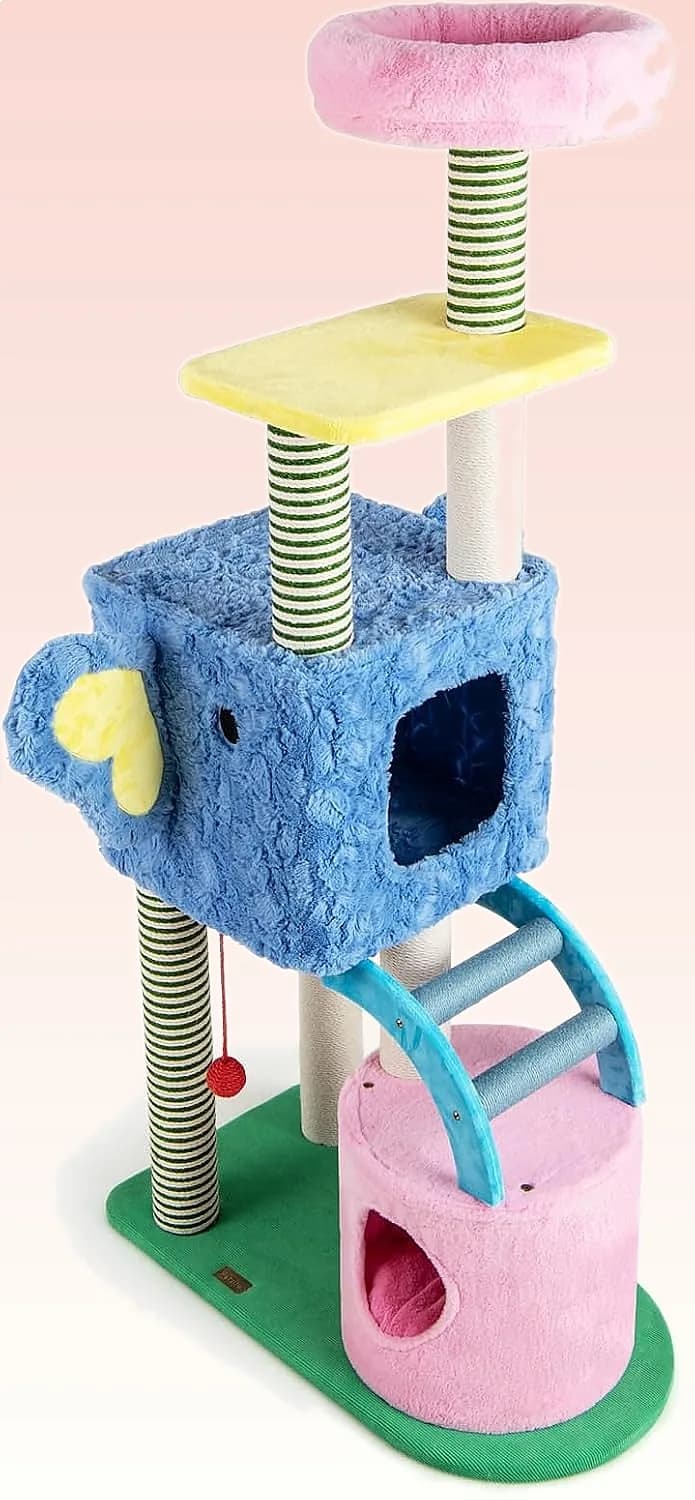 PETSITE 61in Elephant Cat Tree Novel Tall Cat Tower with Scratching Posts Condos
