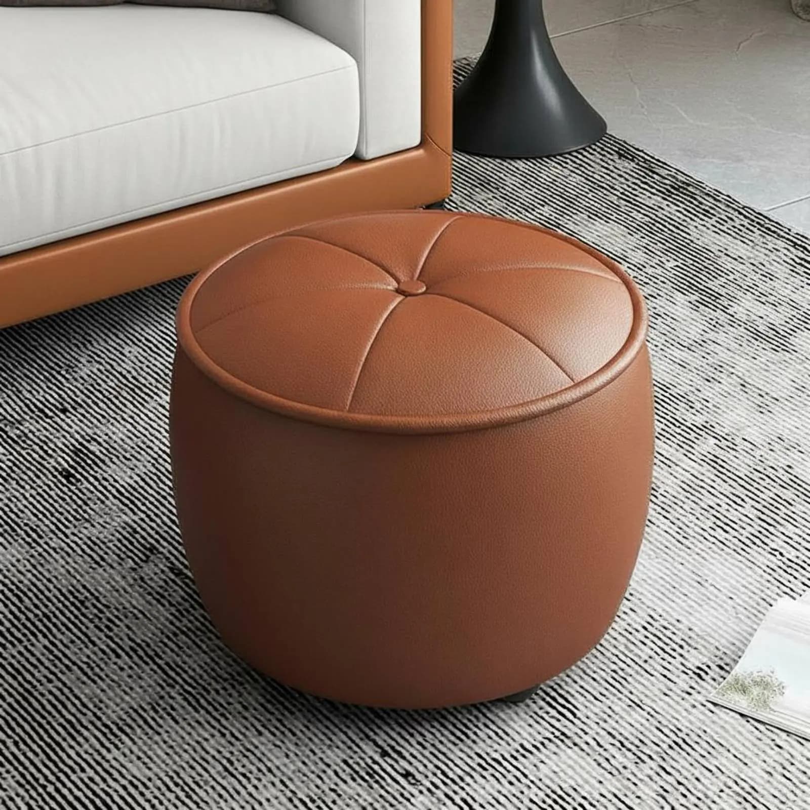Pouf a forma di zucca con gambe in legno robuste, sgabello basso multifunzionale con imbottitura morbida per famiglie, bambini, ingresso, camera da letto