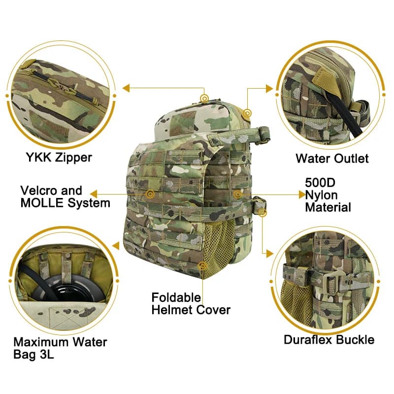 Hunting Vest Extension Backplate Bag Plate Carrier Foldable Helmet Bag 500D Nylon Tactical Vest Hydration Pack Molle Pouch