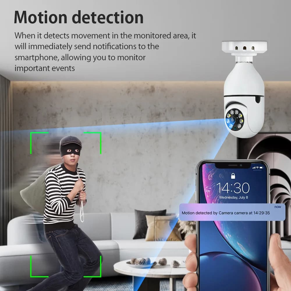 Telecamera IP Dome PTZ Wireless 5MP 1944p con App Tuya, Attacco E27, Rilevamento Umanoide AI, Sicurezza Domestica, Monitoraggio Bambini
