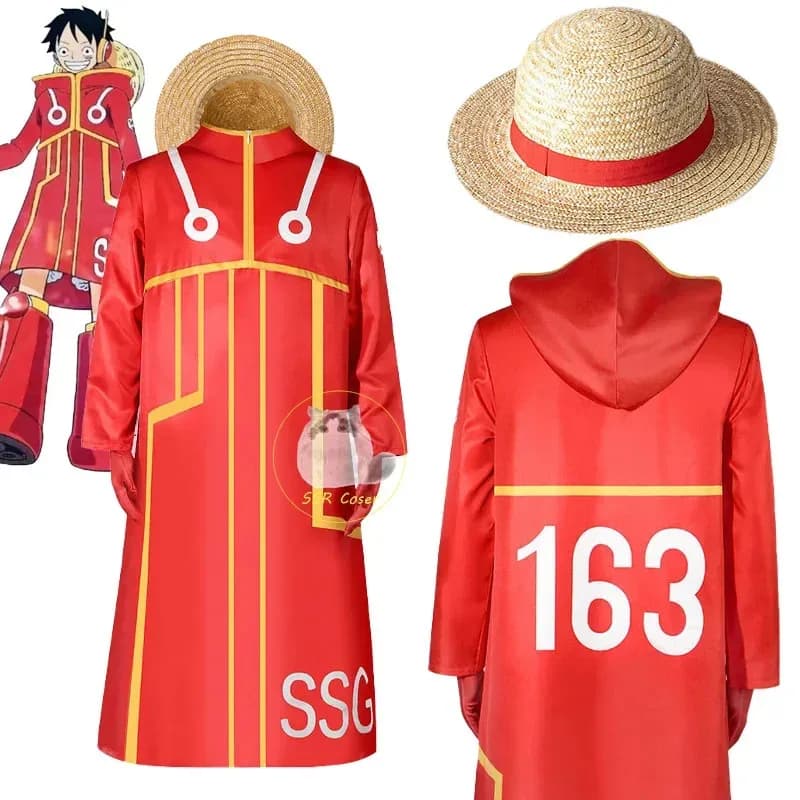 Nuovo 2025 Anime Monkey D Cosplay Egghead Island Costume Rufy 163 Robe Mantello Giacca Cappotto Cappello Vestito di Halloween ★ ❤ ☆