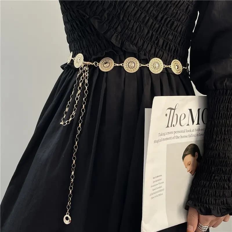 Cintura Lunga Versatile Stile Bohemien Regolabile con Catena per Vestito, Catena a Vita Traforata Vintage per Donna e Ragazza