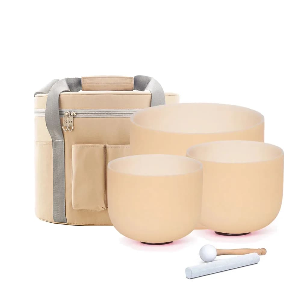 STAR LINKUP 6-10" BGE Note Colored Sound Bowls Meditation Set Quartz Crystal Singing Bowl Set of 3 with Bag for Energy Healing