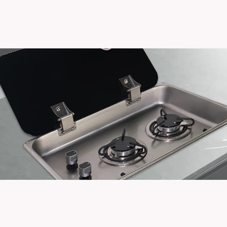 Fornello a Gas Doppio SY-912 per Camper con Coperchio, Accessori da Campeggio