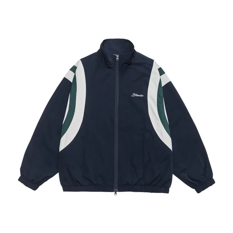 American Street Style Color Block Stand Collar Jacket Men's Women's Spring Autumn Casual College Sports Coat Windproof