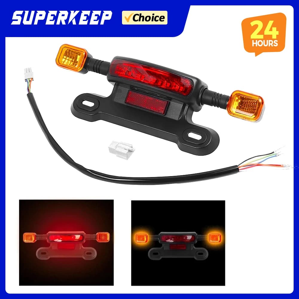 Luce di Segnalazione per Monopattino Elettrico 3-in-1 48/60/12V LED, Fanale Posteriore e Indicatore di Direzione per Monopattino, Luce Freno