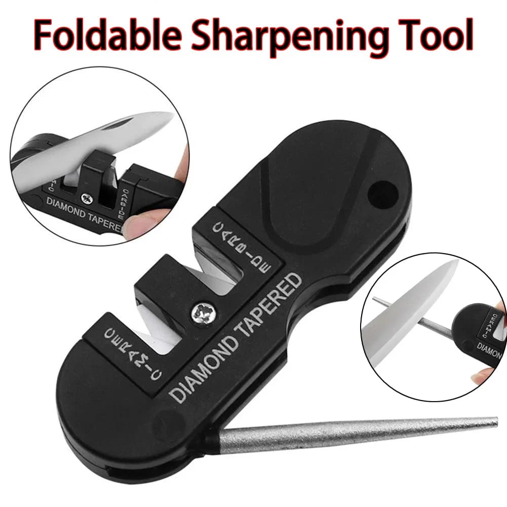 Affilacoltelli Pieghevole 2-in-1, Affilatore Portatile Tascabile per Cucina, Campeggio, Escursionismo e Uso Quotidiano
