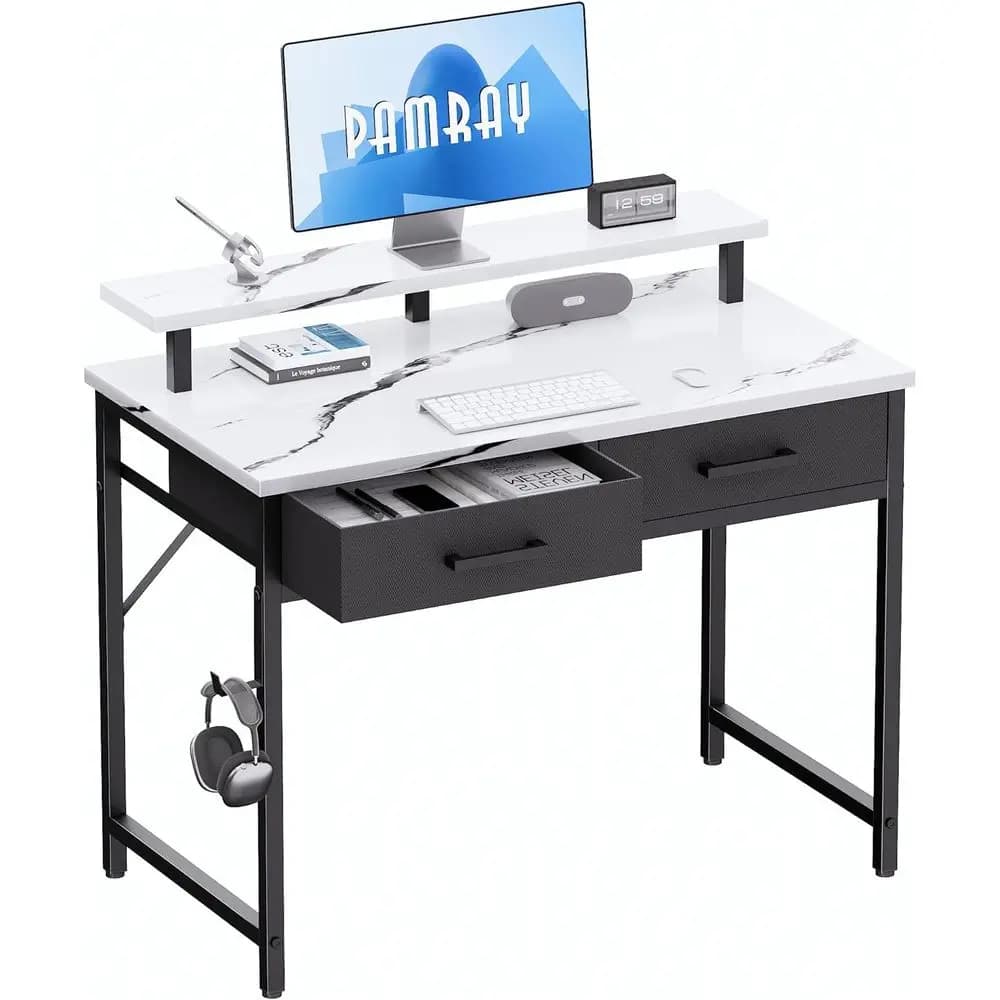 Scrivania Compatta per Computer da 32 Pollici con Supporto per Monitor, Ideale per Ufficio Domestico, Studio o Camera da Letto