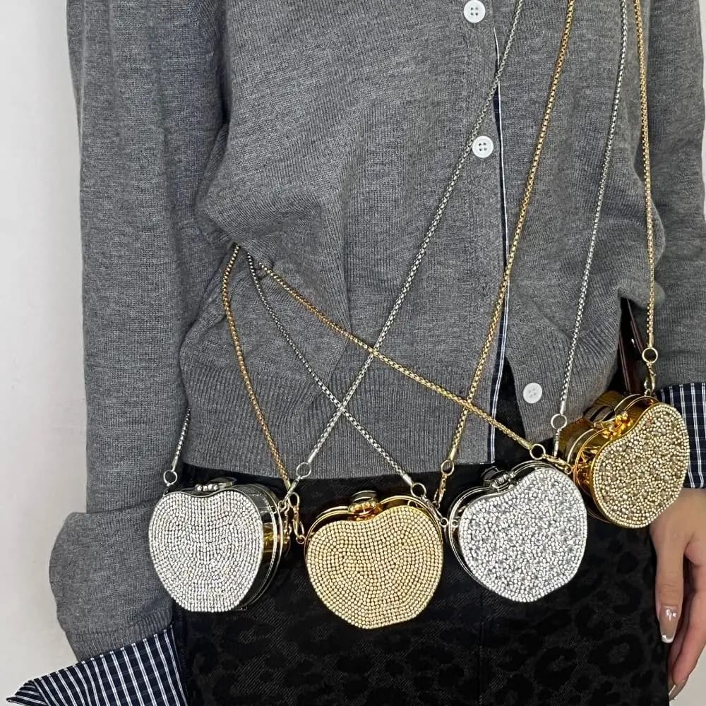 Borsa a Tracolla Staccabile con Catena Lunga e Strass, Impermeabile, con Chiusura a Lucchetto, Portatile, Leggera e Scintillante