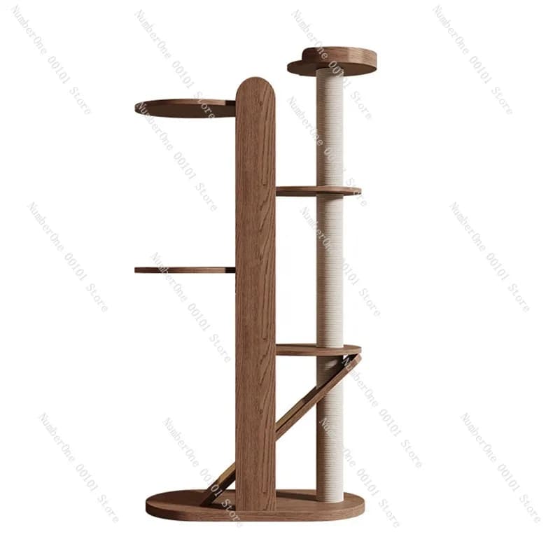 Elegante Tiragraffi per Gatti in Legno Massello con Cuccia Integrata, Torre da Arrampicata Salvaspazio per Appartamenti Piccoli, Post per Tirare i Artigli per Gattini