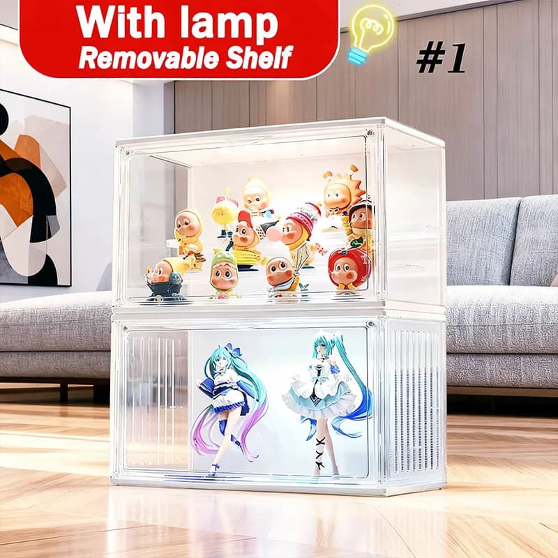 Vetrina LED con Controllo Vocale per Oggetti da Collezione - Espositore in Acrilico Trasparente con Telecomando, Colori RGB e Sensore di Movimento