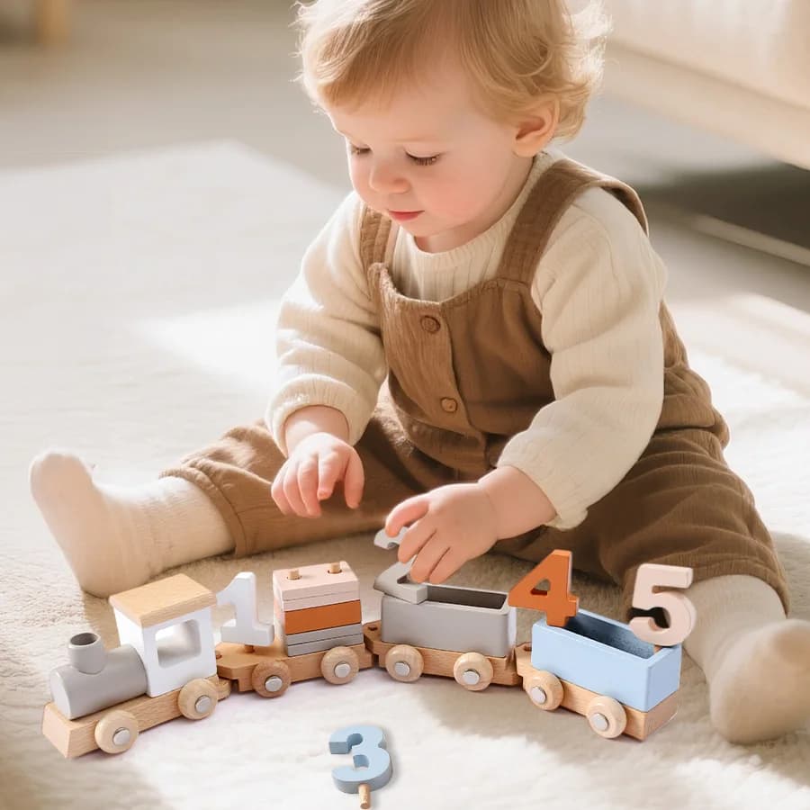Set di treni in legno Montessori per giocattoli per bambini con numeri e blocchi Treno giocattolo abilità di coda pratica regalo educativo per bambini