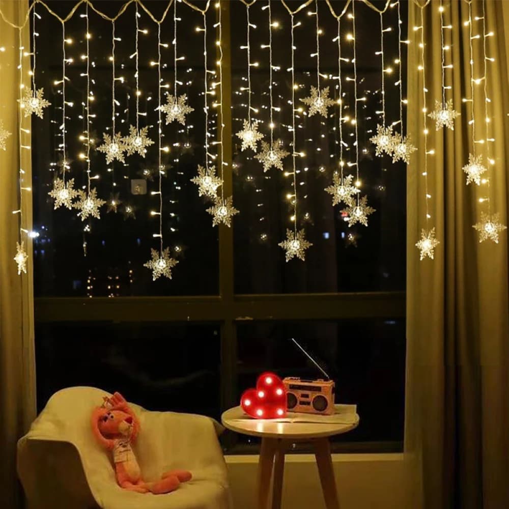 Luce natalizia 3,5 m Led Fiocco di neve Ghirlanda Tenda Stringa Lucine per Capodanno Festa Decorazione natalizia da giardino