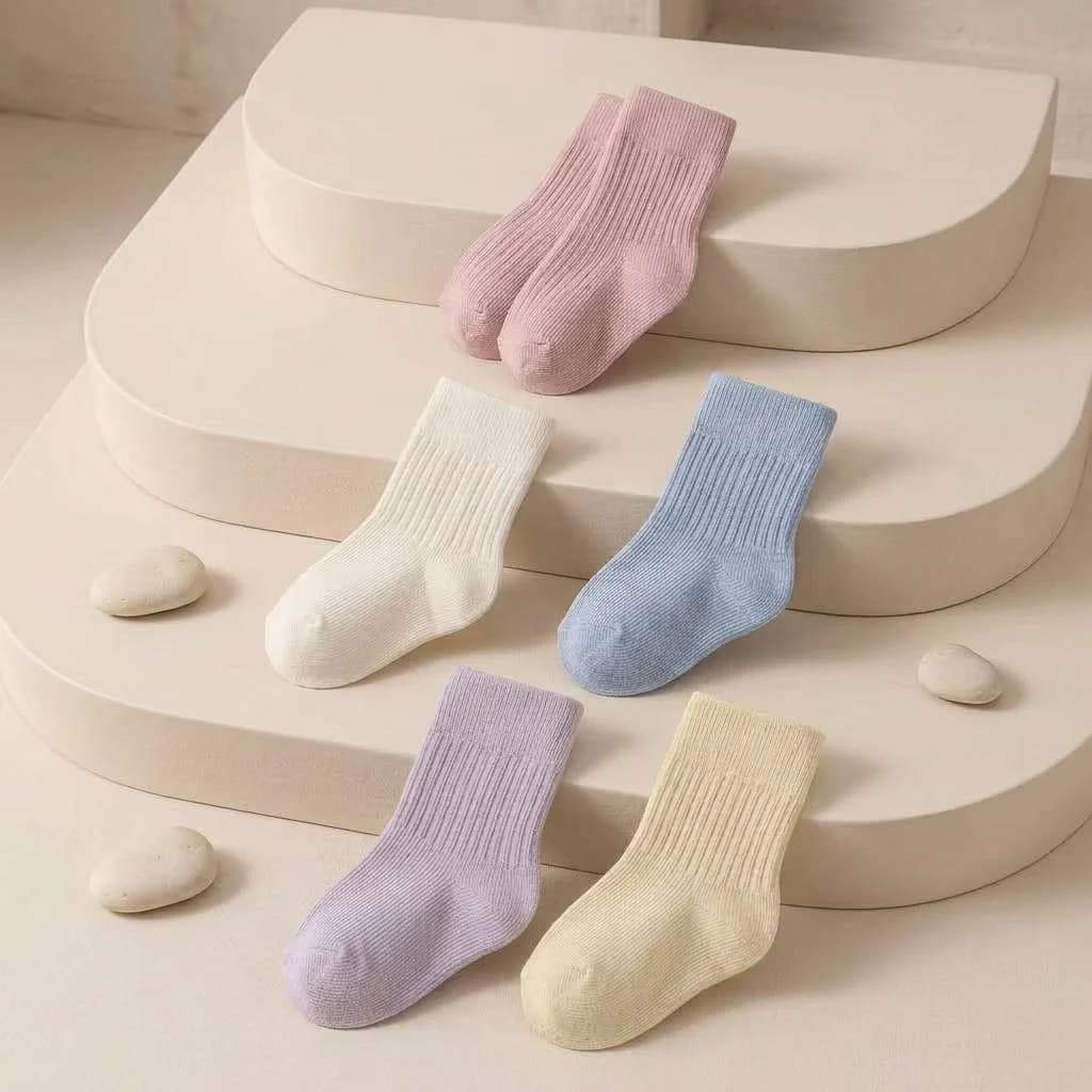 5 Pairs Baby Socks Soft Cotton Mid-Calf Socks Elastic Top Comfortable Toddler Kids Socks for Spring Fall
