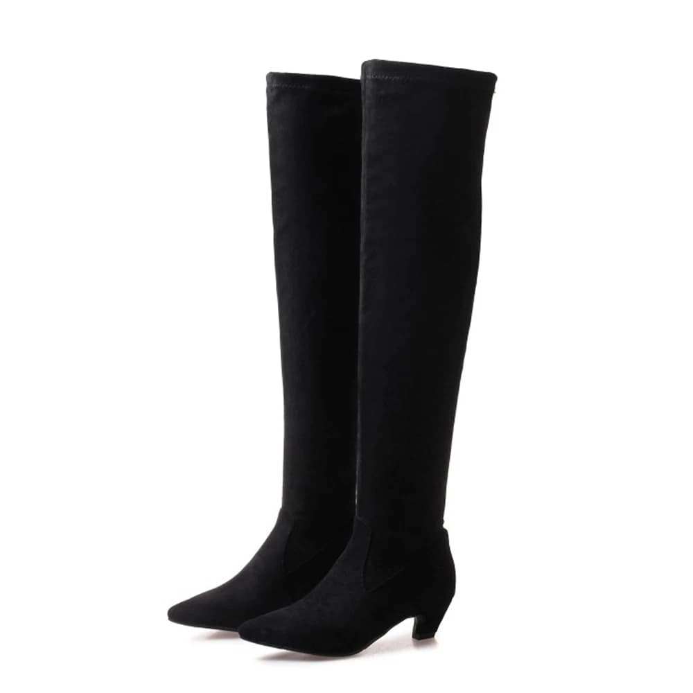 Stivali Alti da Donna Sexy Moda Punta Affusolata per Feste Elasticizzati Lunghi Neri Sopra il Ginocchio Taglie Grandi 53 54 18-57