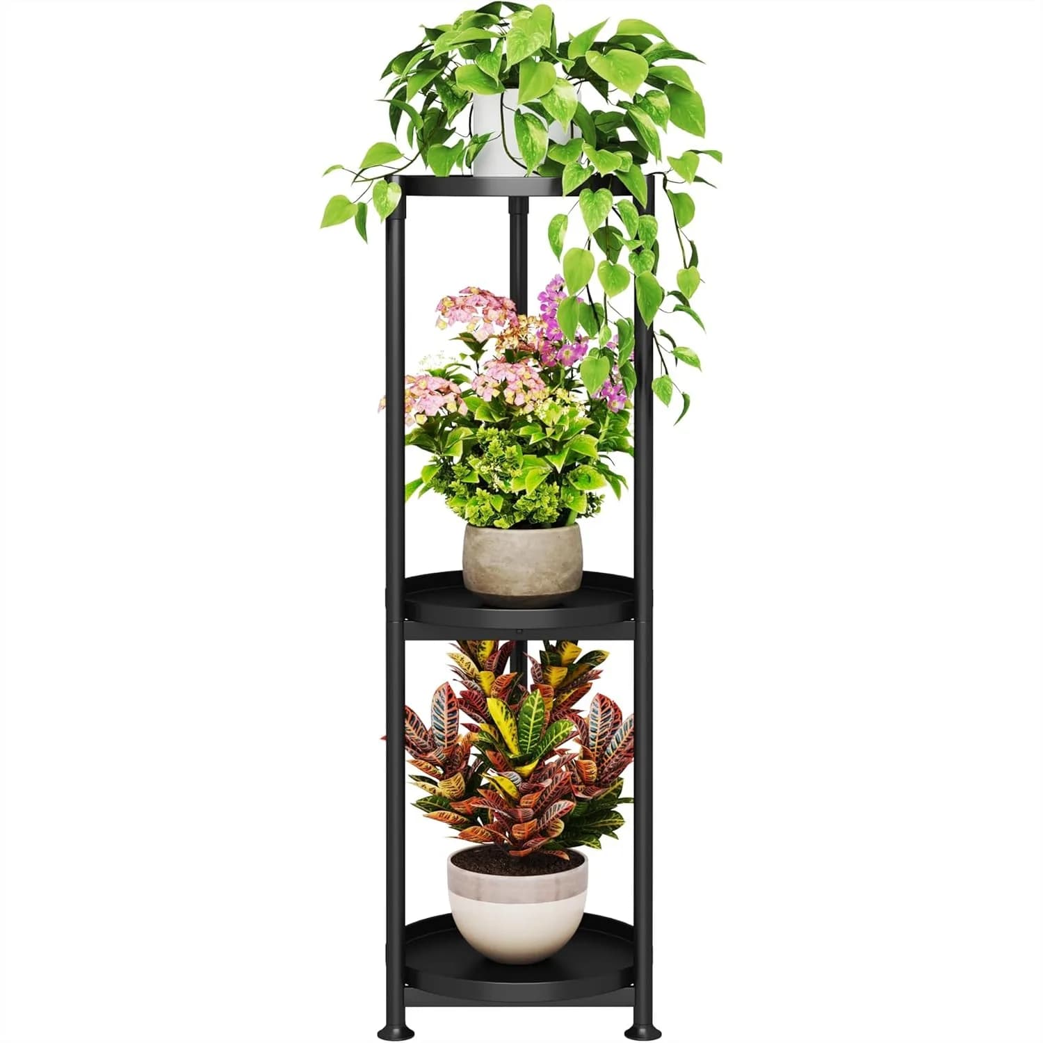 Supporto per Piante a 3 Livelli per Interni ed Esterni - Scaffale in Metallo Extra-Alto da 34'' per Piante in Vaso, Porta Piante in Ferro Nero Perfetto per