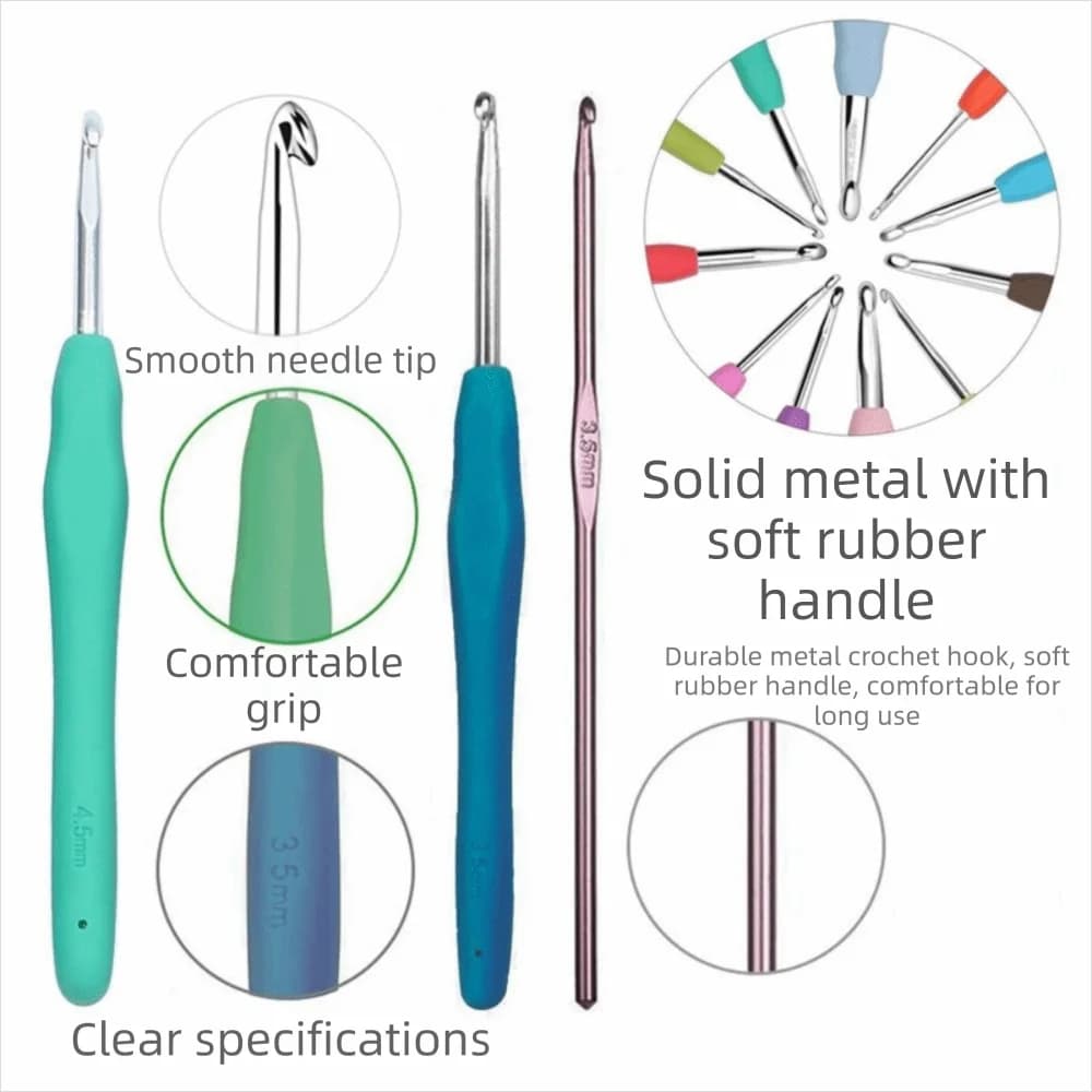 Set di Uncinetti Ergonomici con Manici Morbidi e Custodia, Kit per Uncinetto con Aghi da 2-8mm per Principianti