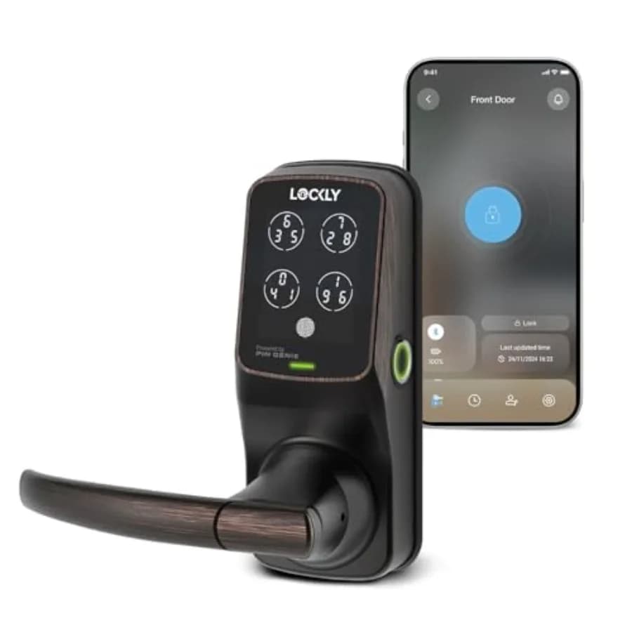 Serratura Intelligente Senza Chiave con Tastierino Digitale PIN Genie, Sensore Biometrico 3D per Impronte Digitali, Serratura per Porta d'Ingresso con Maniglia e Controllo Vocale