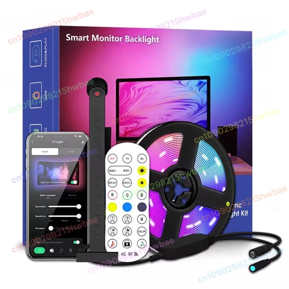 4M 120LED RGB Luce d'atmosfera Monitor del computer Sincronizzazione di sfondo Schermo che insegue la luce TV Striscia luminosa per TV da 55-75 pollici