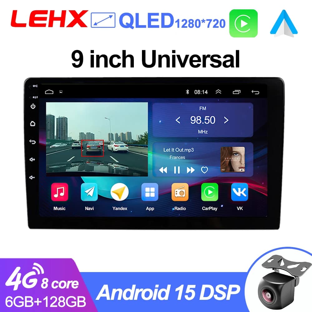 LEHX 9 pollici Wireless Carplay 2din Android 15 Autoradio Lettore video multimediale Navigazione GPS universale 4G WiFi AutoRadio
