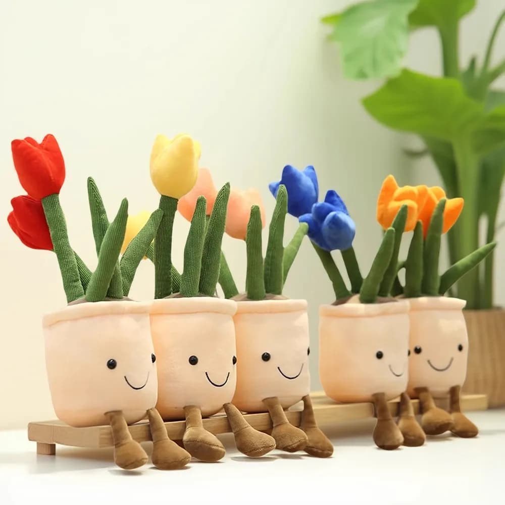 Tulipano giocattoli realistici pianta succulenta peluche giocattoli di riempimento decorazione di fiori in vaso giocattoli decorazione della libreria della stanza creativa