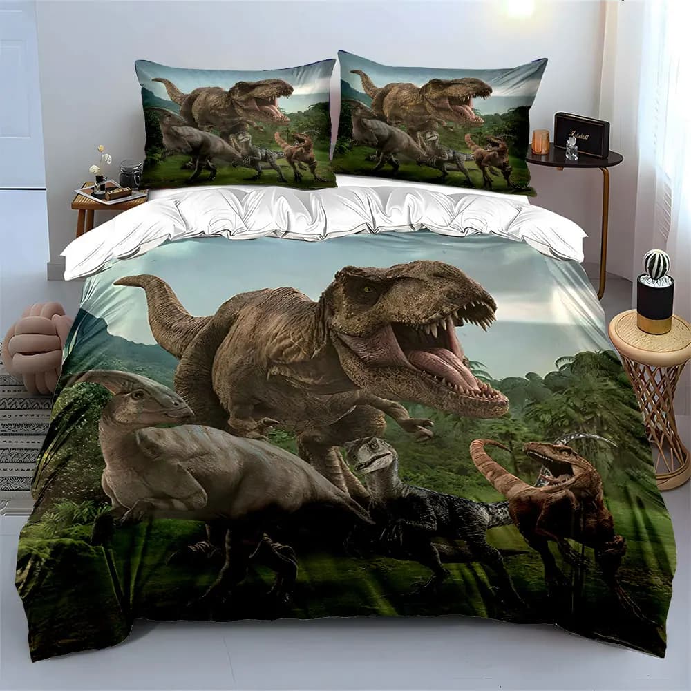 Set di figurine di dinosauri per decorazione, set di biancheria da letto morbida e delicata sulla pelle, include 1 copripiumino e 2 federe, idea regalo