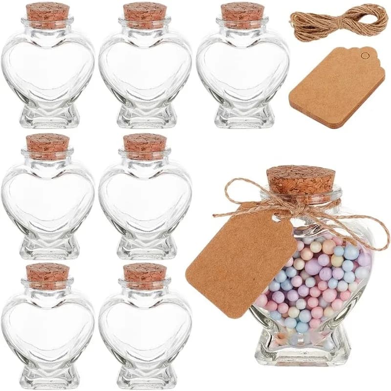 Confezione da 8 vasetti di vetro per caramelle a forma di cuore da 60 ml Barattoli per bomboniere Bottiglia alla deriva dei desideri per spezie di caramelle Natale San Valentino