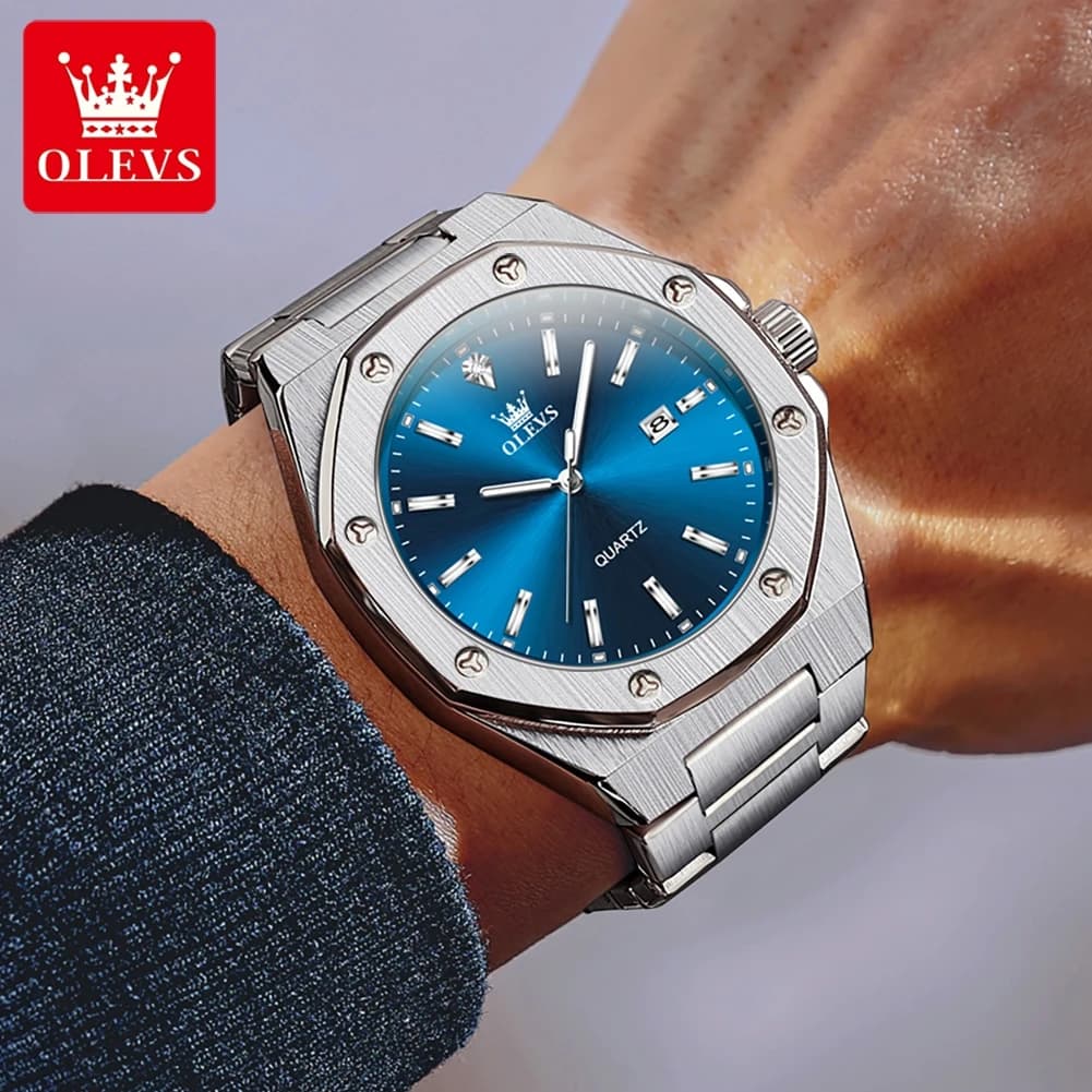OLEVS Brand Original Casual Quartz Watch for Men Stainless Steel Waterproof Men's Watches Calendar Luminous Fashion Male Watch
