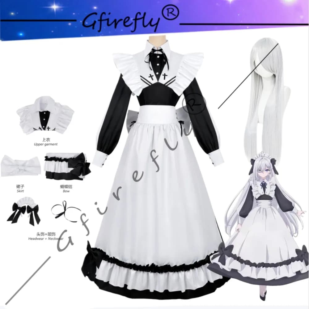 Giocare ai giochi della morte per mettere il cibo sul tavolo Sorimachi Yuki Costume cosplay Accessori per abiti da cameriera in bianco e nero Parrucca Halloween