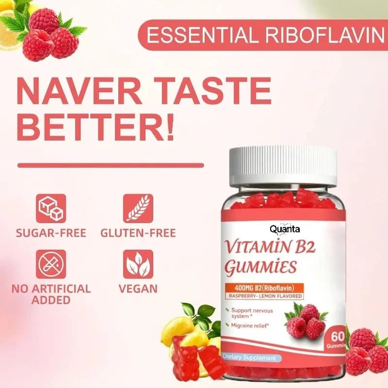 Vitamin B2 Gummies - Riboflavin 400mg Supplement with Magnesium for Adults 60 Gummies